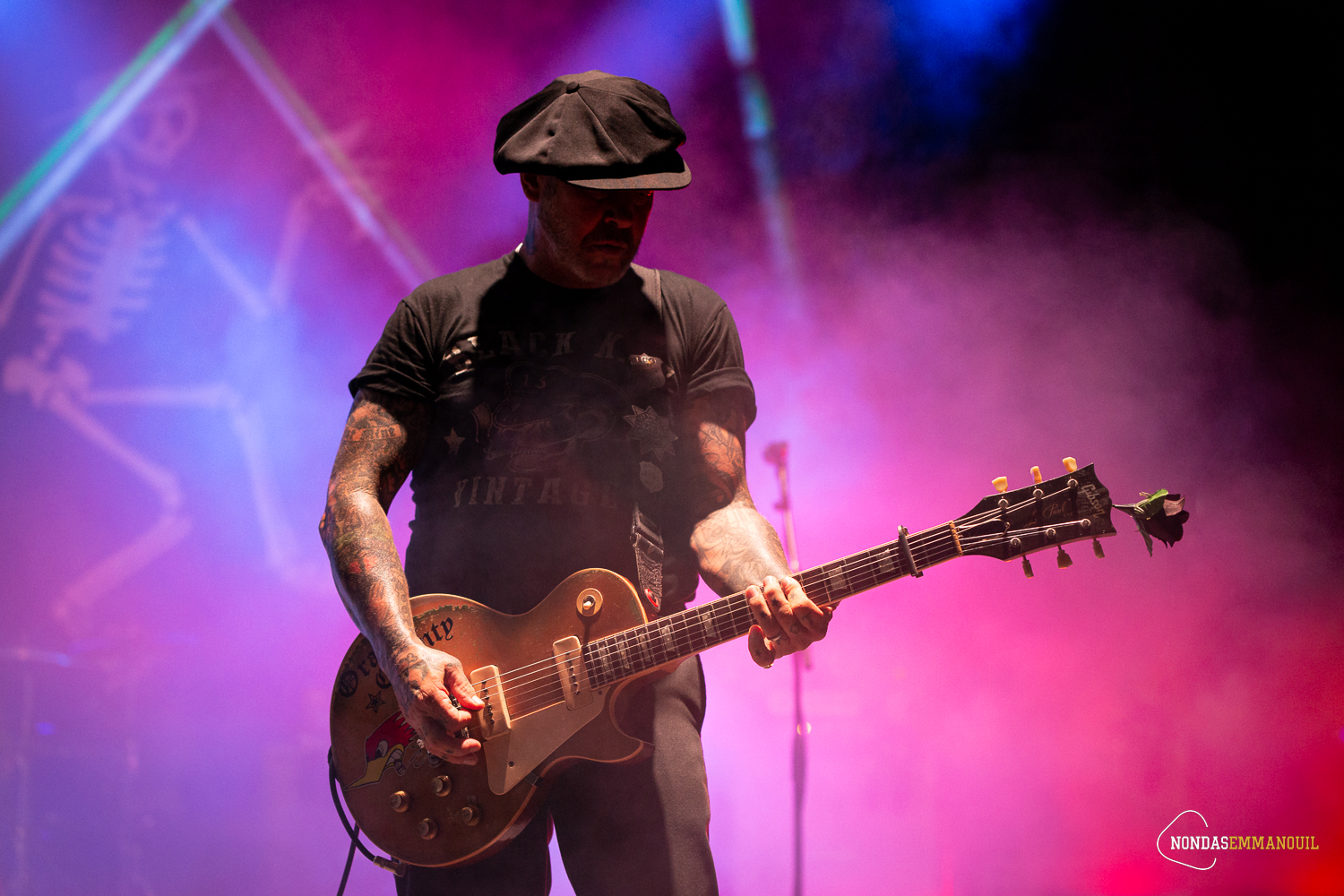 Mike Ness of Social Distortion playing the guitar during the Rockwave Festival 2022. Photo by Nondas Emmanouil